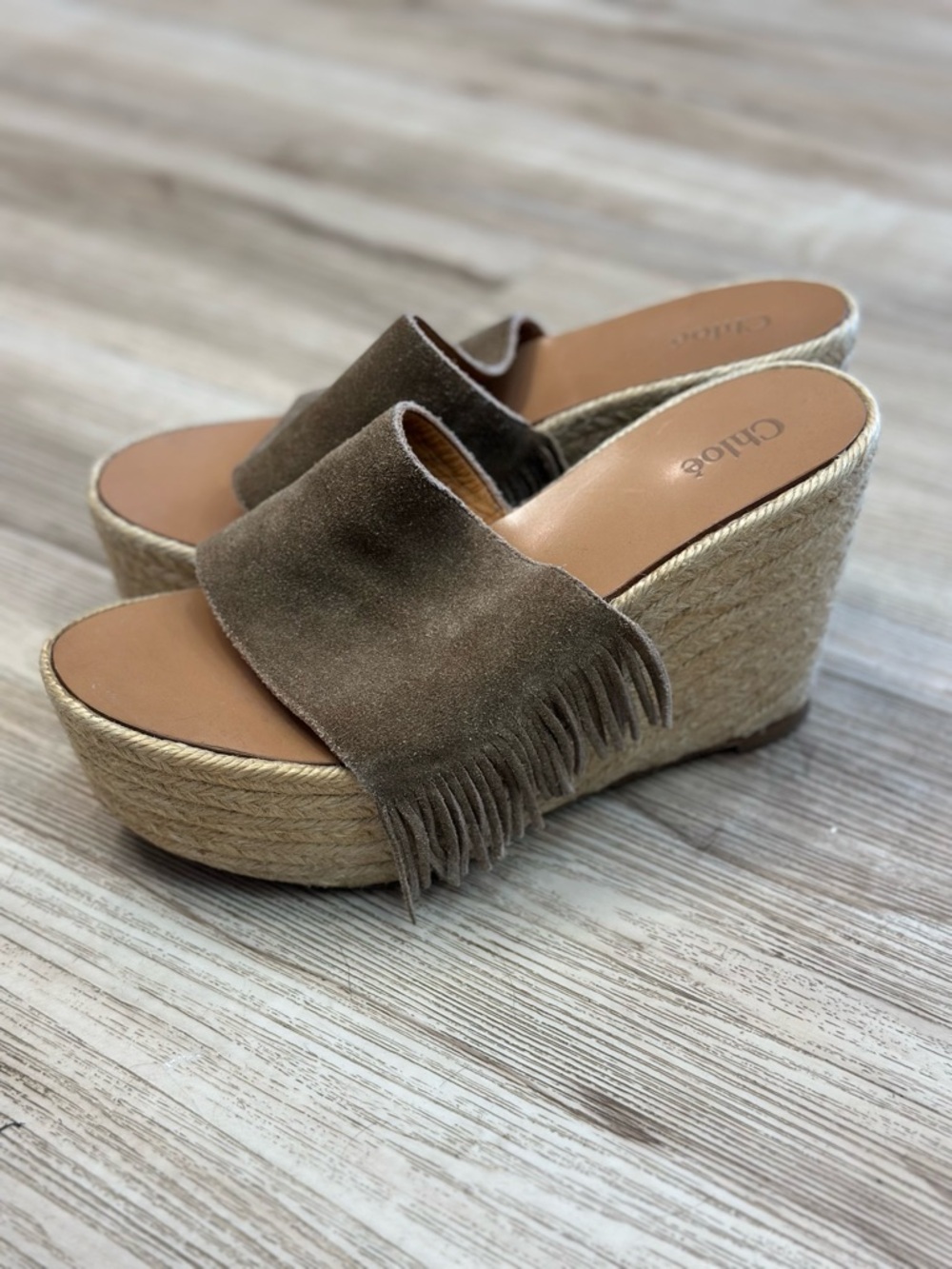 Chloé Estel Wedge Espadrilles Suede Brown Fringe